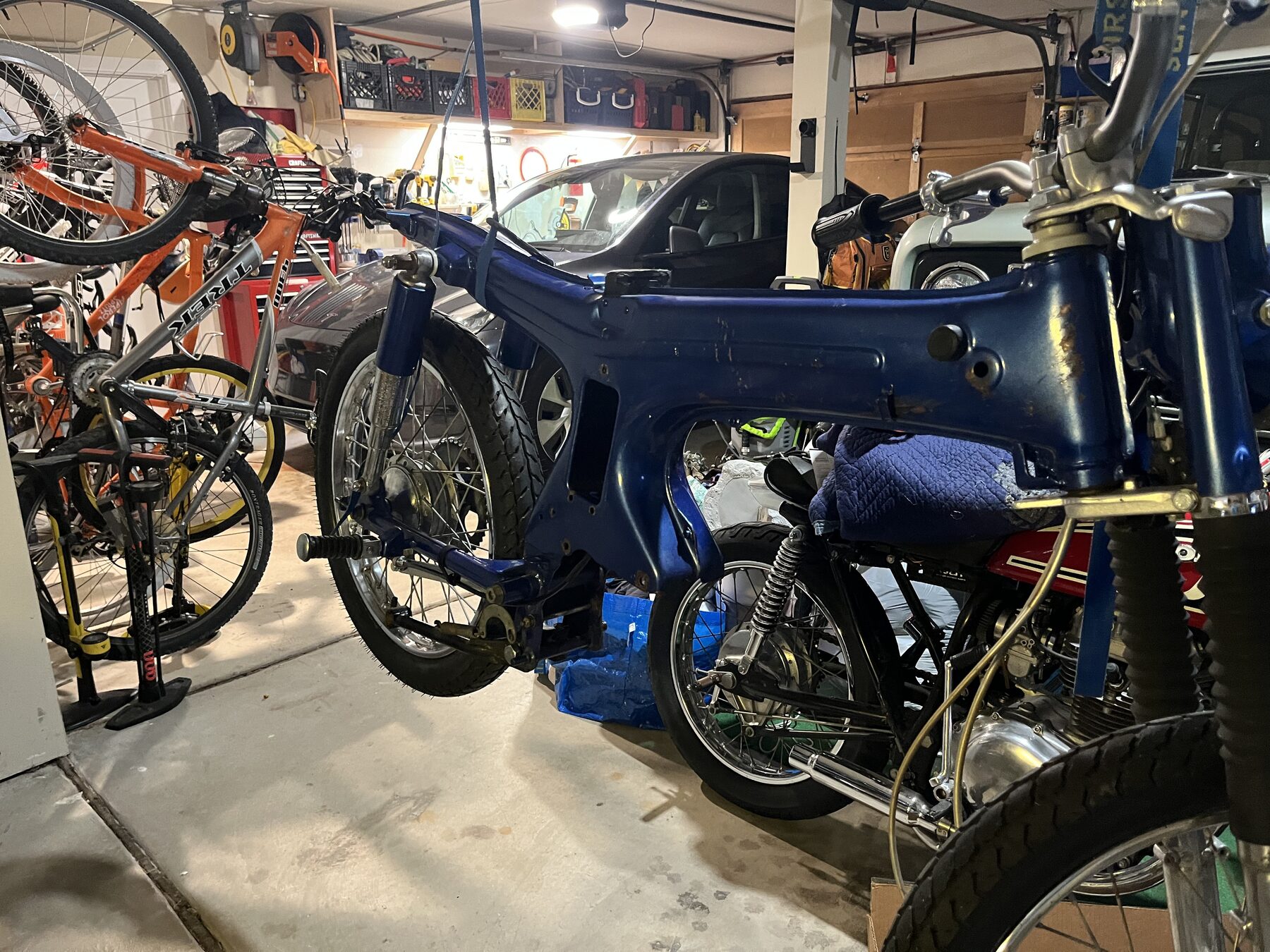 CL90 frame stripped in the garage