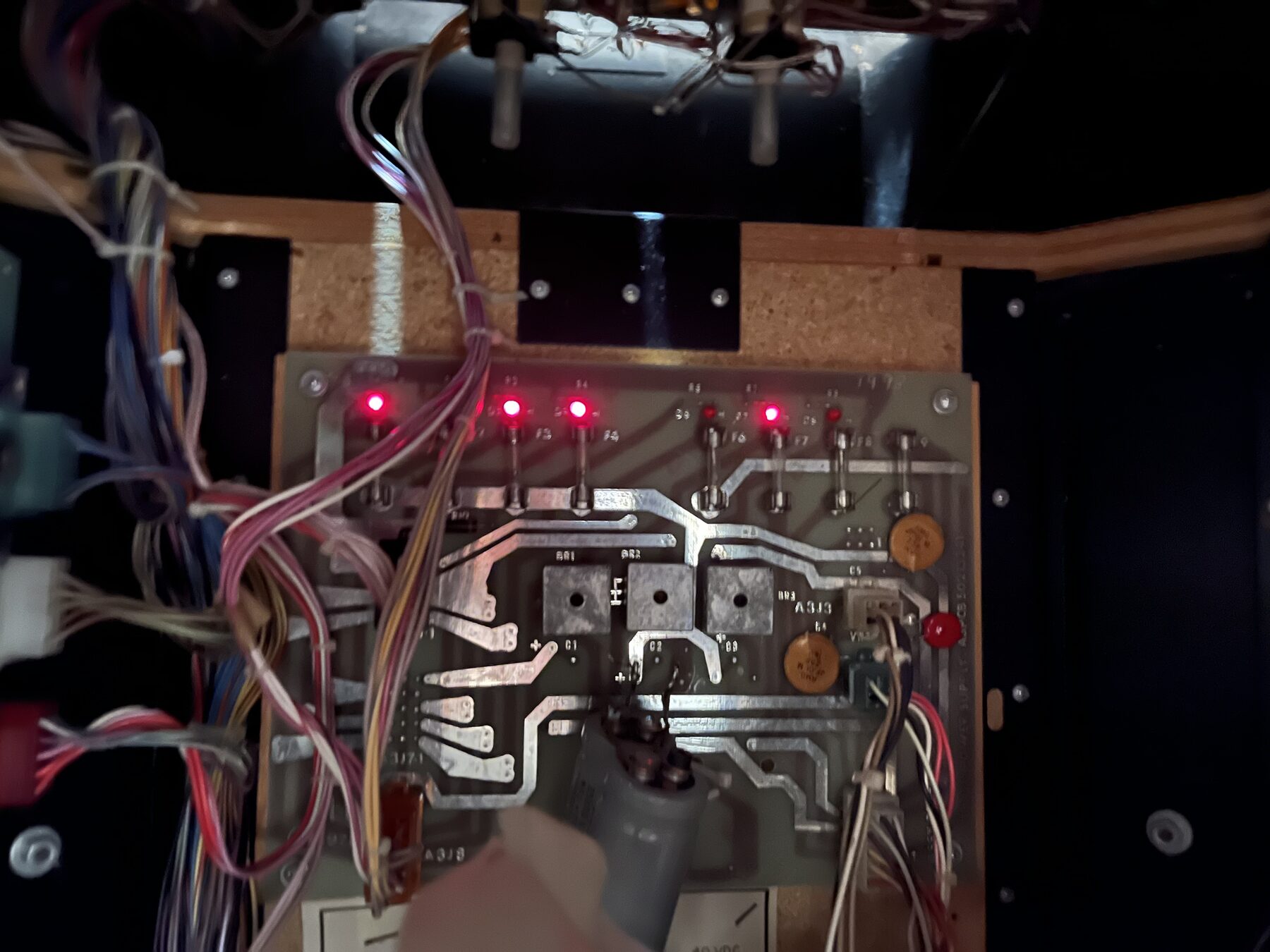 Driver board with diagnostic LEDs lit