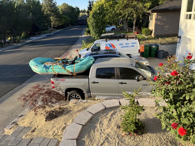 Raft on the trailer behind the van