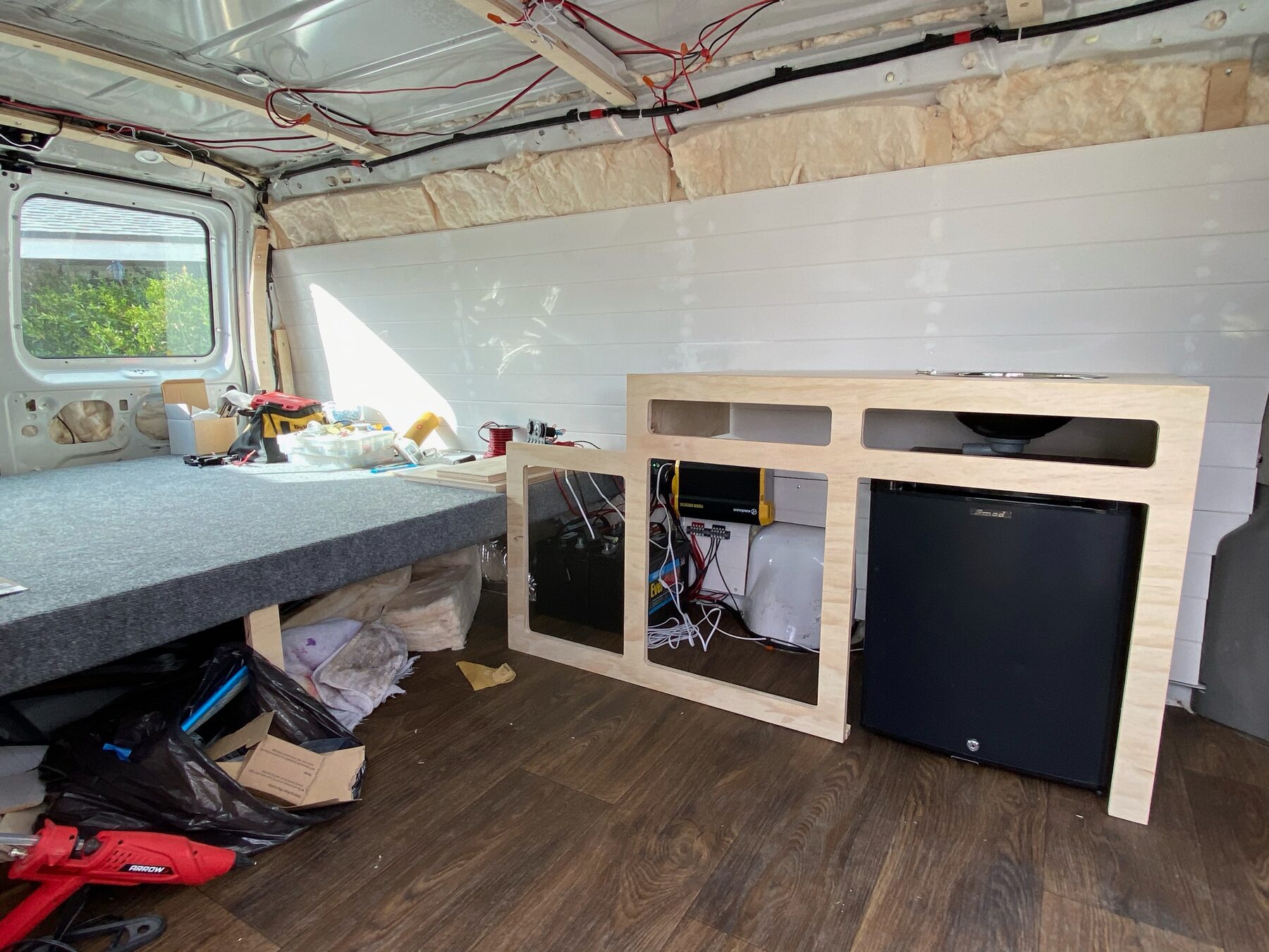 Cabinet and electrical bay under construction