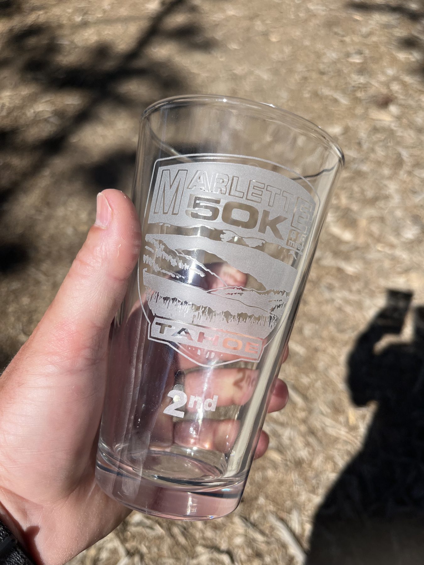 Close-up of the etched Marlette Tahoe pint glass with 2nd engraved on it